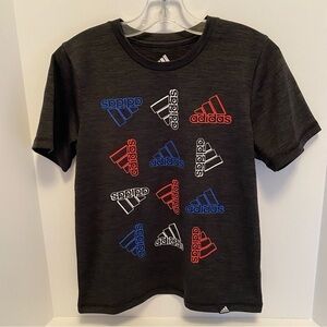 Adidas Boy's Aeroready Badge Of Sport Black Heather Short Sleeve T-Shirt Size 6